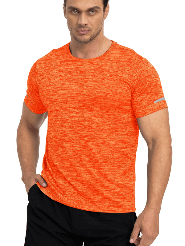 Elastic Sports Men's T-Shirt with Reflective Stripe, vibrant orange, O-Neck design, ideal for casual wear and workouts.