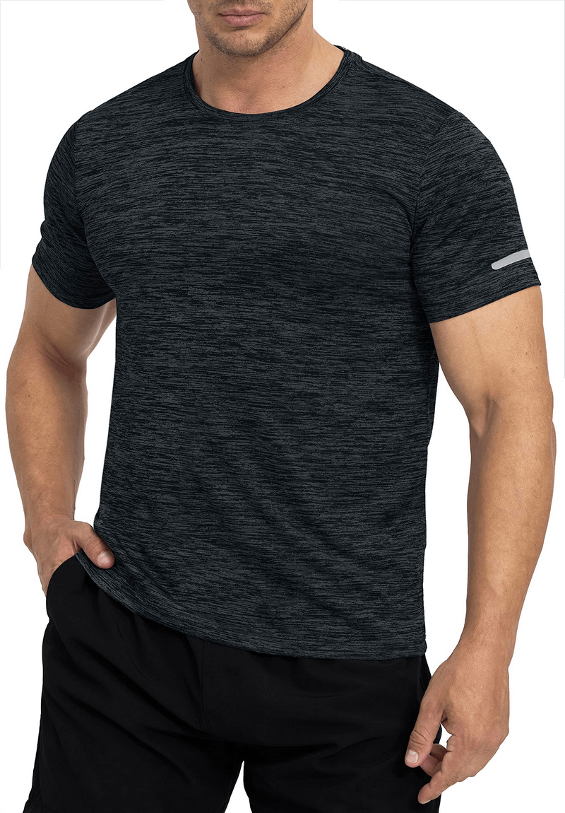 Elastic Sports Men's T-Shirt with Reflective Stripe on Sleeves, SF1201. Breathable polyester, O-Neck, ideal for active and casual wear.