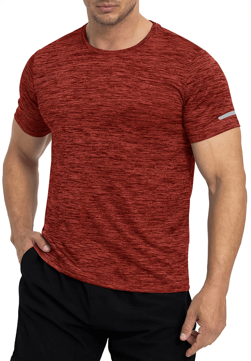 Red Elastic Sports Men's T-Shirt with Reflective Sleeve Stripe, Breathable Polyester, O-Neck, Ideal for Active Wear - SF1201