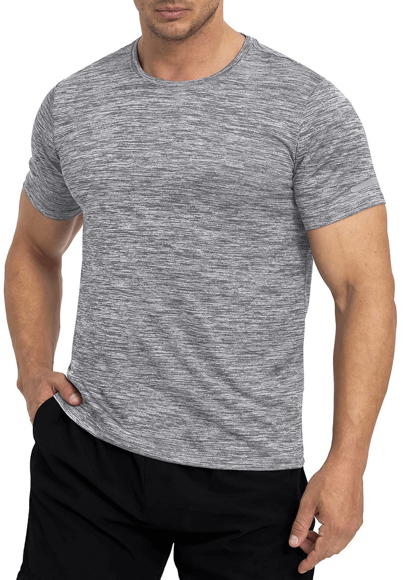 Elastic Sports Men's T-Shirt SF1201 with reflective stripe on sleeves, gray, O-Neck, casual style, ideal for workouts and visibility.