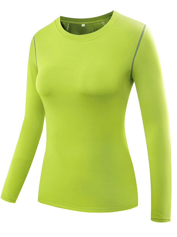 Lime green elastic sports quick-dry women's shirt with long sleeves, ideal for fitness and sports.