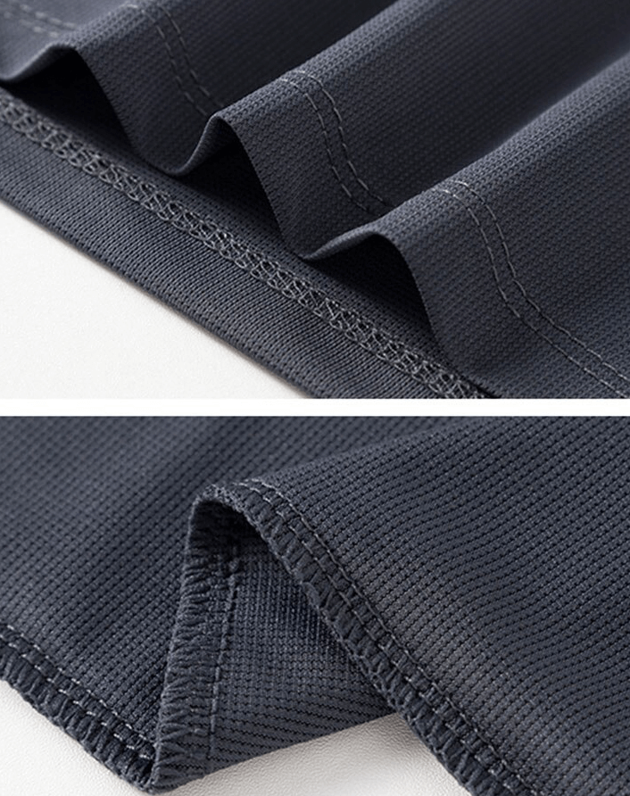 Close-up view of fabric detailing on elastic thin breathable training tank, showcasing durable stitching and texture.