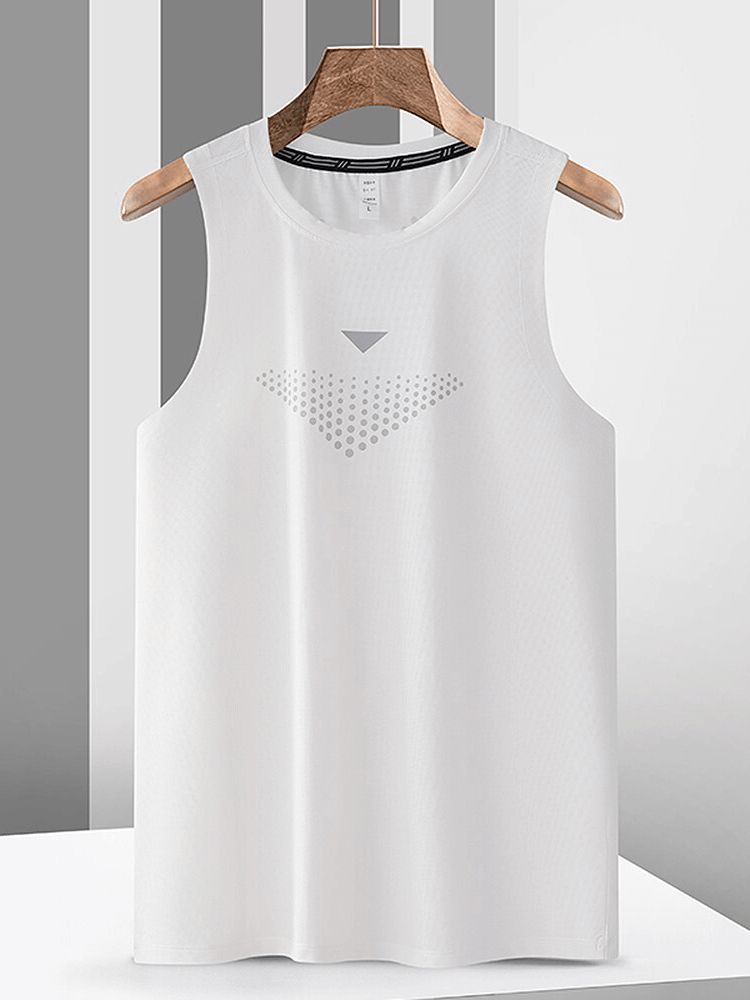 White breathable training tank top for men, elastic and stylish, perfect for workouts and fitness, featuring O-neck and solid color.