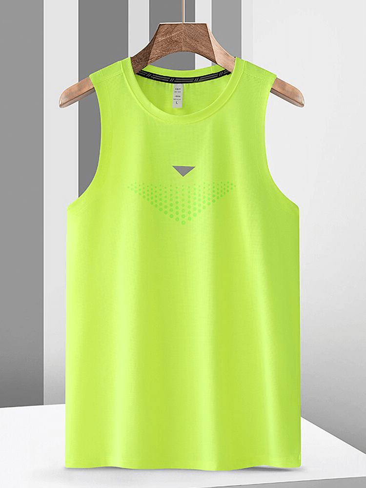 Bright green breathable training tank top for men with O-neck design, ideal for workouts and sports activities.