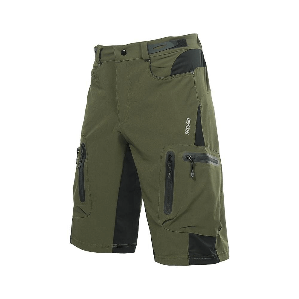 Elastic waistband sports cycling shorts with side pockets, durable polyester-spandex blend, quick-dry, UV protection, olive green - SF0593