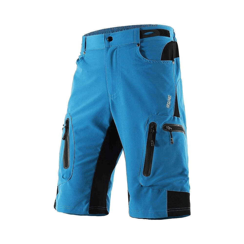 Blue cycling shorts with elastic waistband and side pockets, SF0593. Made from durable polyester and spandex for comfort and performance.