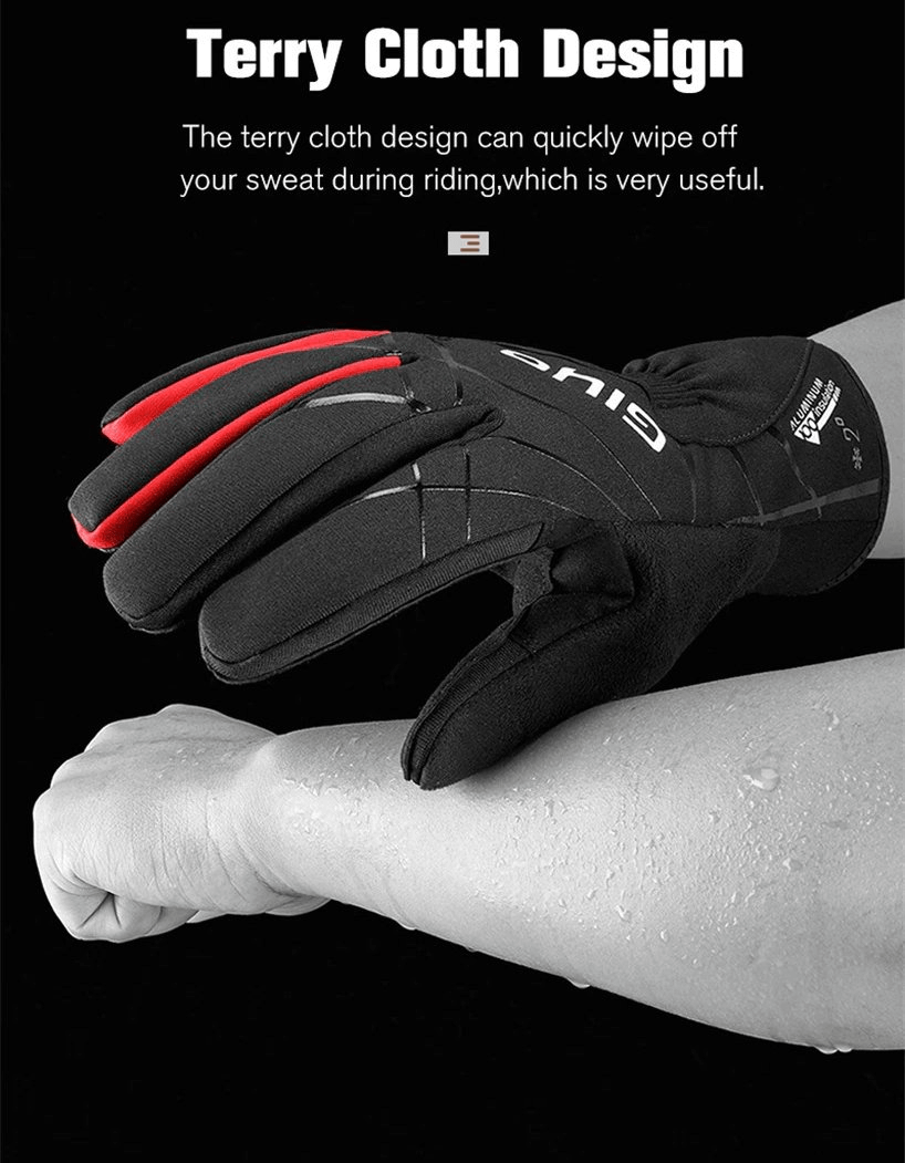 Extended Cycling Thickened Windproof Gloves with terry cloth design for sweat wiping during rides. Unisex, full finger protection.