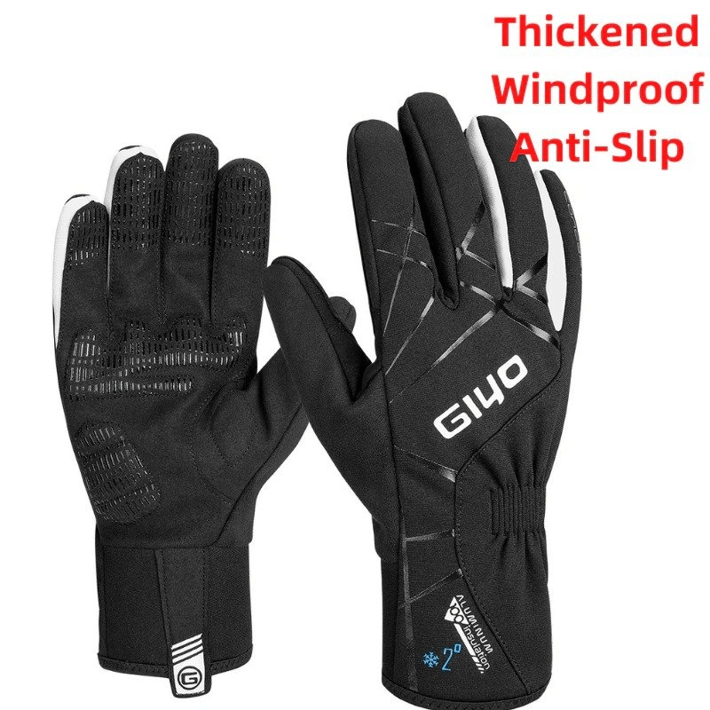 Extended Cycling Thickened Windproof Gloves for Men and Women, unisex full-finger anti-slip, black, perfect for winter biking.