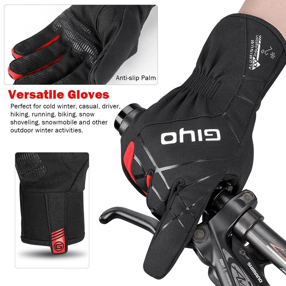 Black unisex windproof cycling gloves with anti-slip palm, designed for cold weather, shown gripping bicycle handlebar, SF0403.