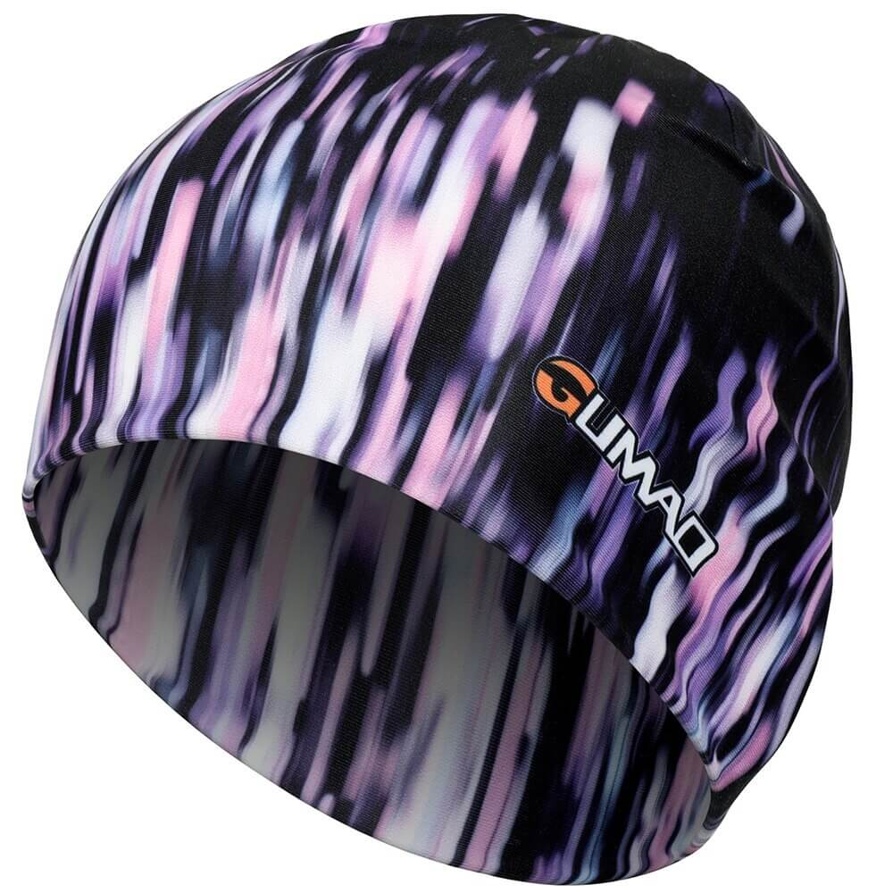 Stylish unisex bicycle beanie cap with breathable, quick-dry fabric, ideal for running, cycling, and outdoor activities in a purple pattern.