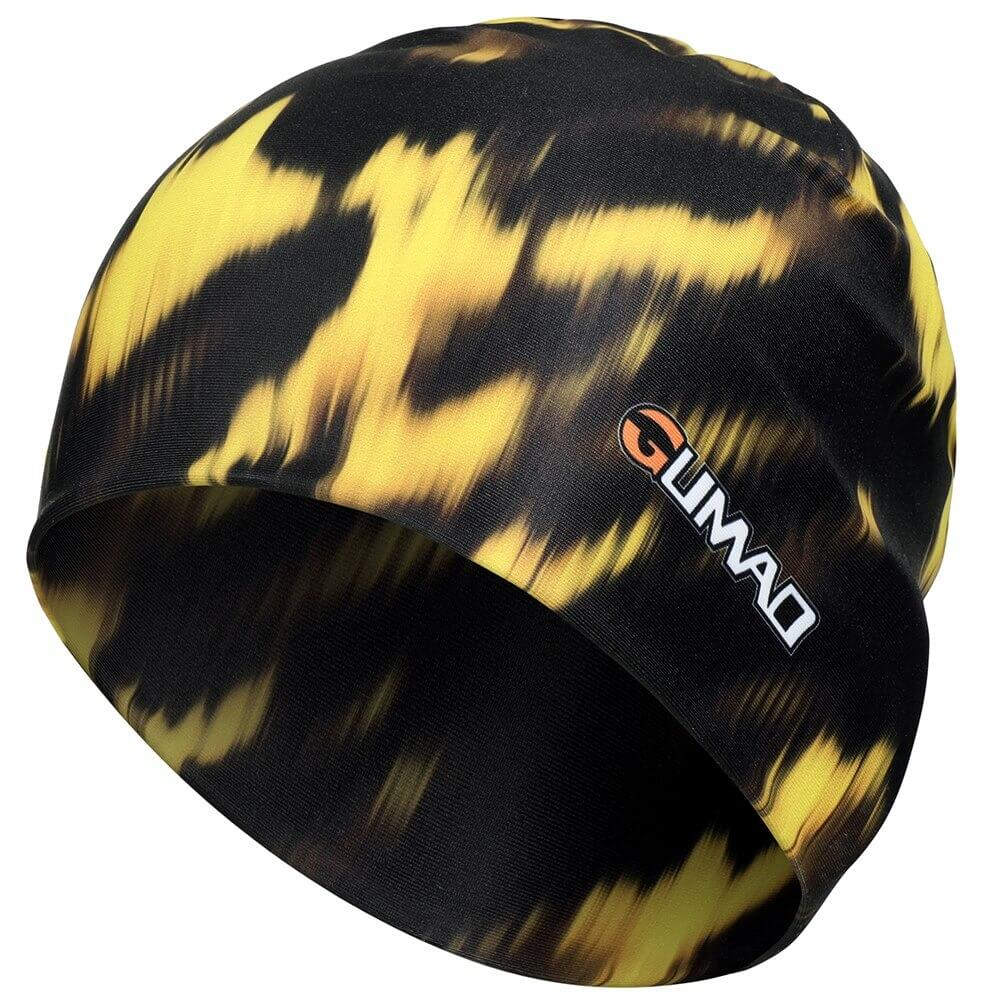 Stylish yellow and black quick-dry bicycle beanie cap, perfect for running and cycling. Unisex design for outdoor activities.