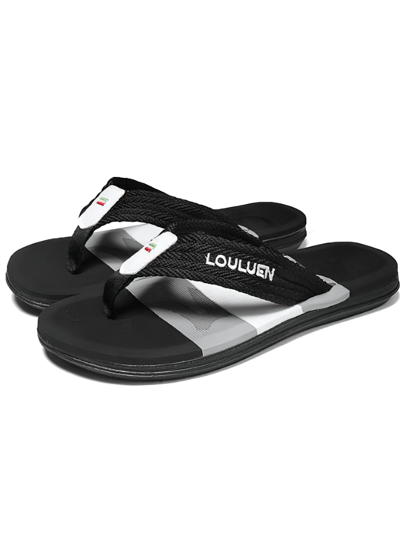 Men's Black Beach Flip Flops - Breathable Nylon Upper, EVA Insole, Rubber Sole, Stylish Summer Footwear