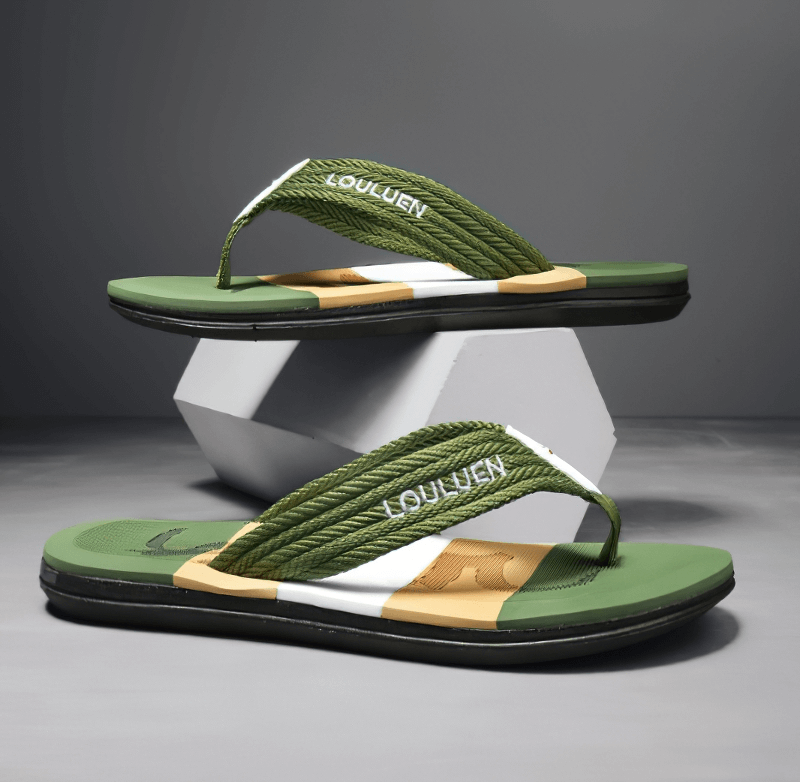 Fashion Breathable Casual Beach Flip Flops for Men in green, with nylon upper and EVA insole for a comfy summer look.