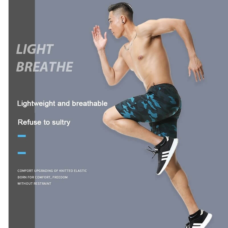 Man running in fashion breathable drawstring shorts with pockets, showcasing lightweight design, SF0661.