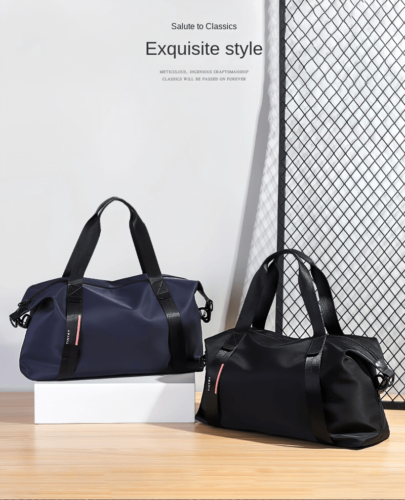 Fashion casual sports shoulder bags in black and blue, featuring modern design and durable construction, perfect for travel or fitness.