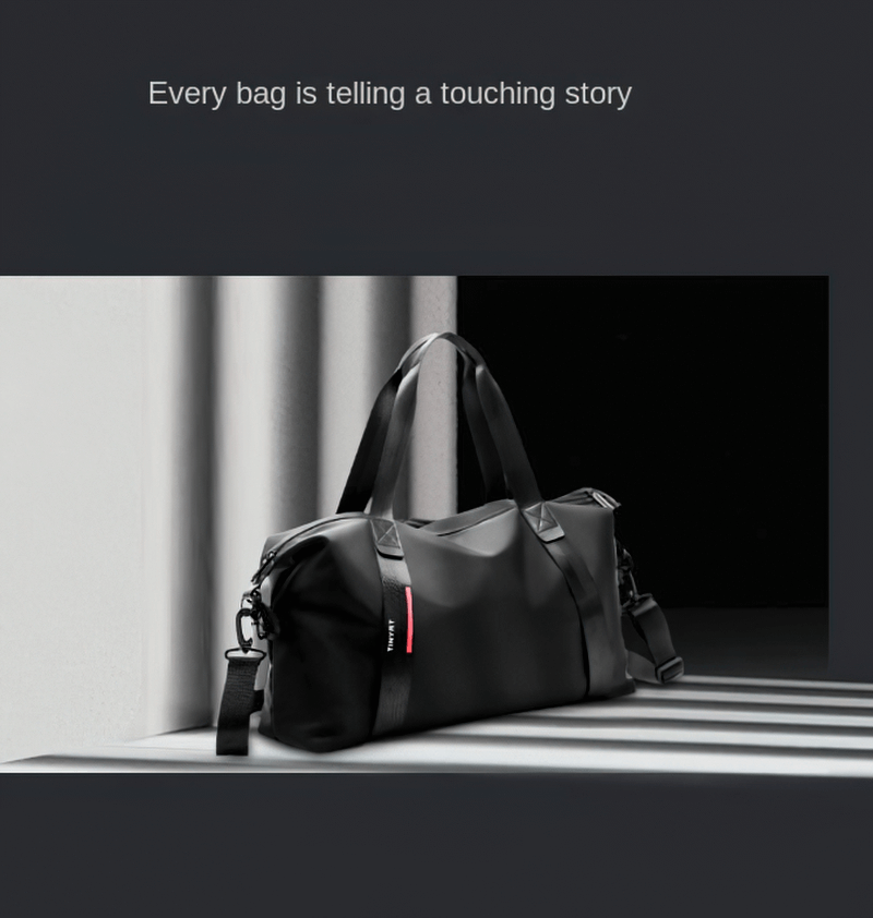 Fashion Casual Sports Shoulder Bag in black with handles, perfect for travel; stylish and durable with waterproof nylon and large capacity.