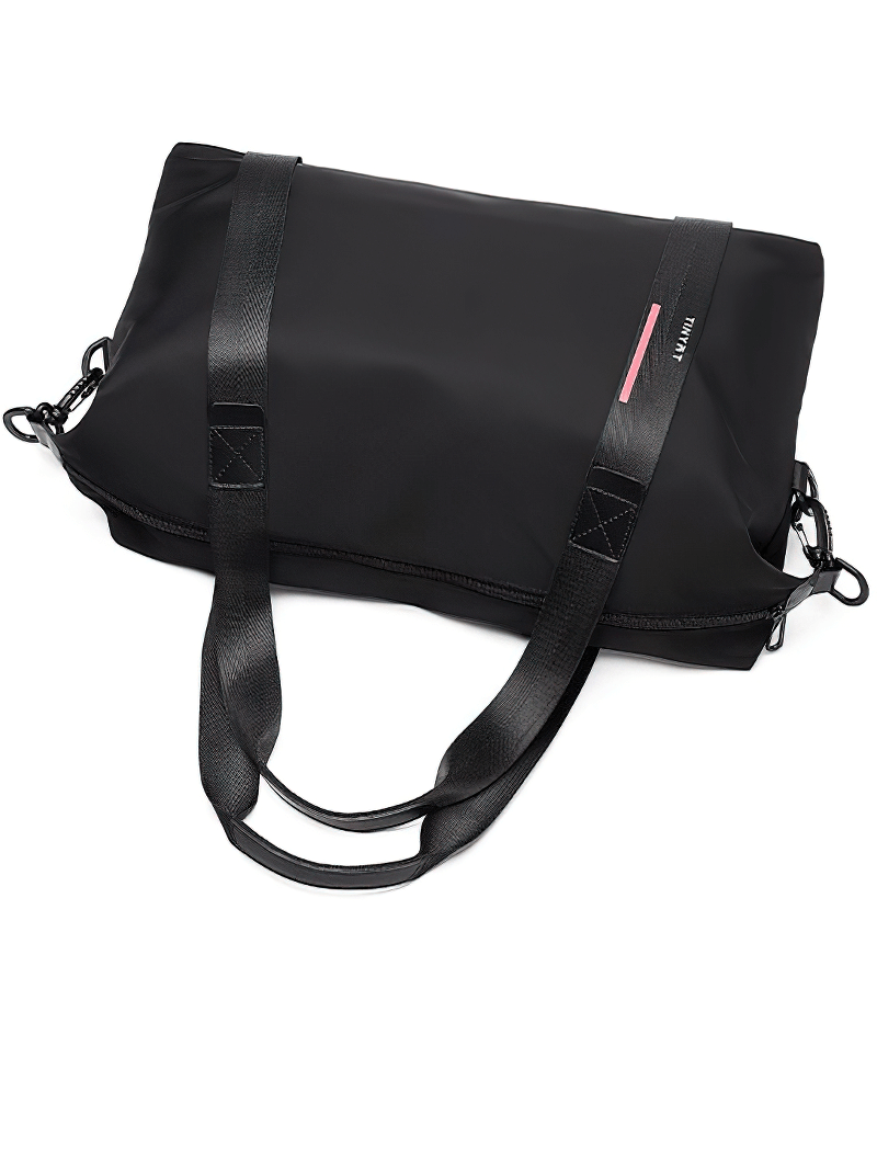 Black casual sports shoulder bag, lightweight and waterproof, ideal for travel and fitness, unisex design with zipper closure.