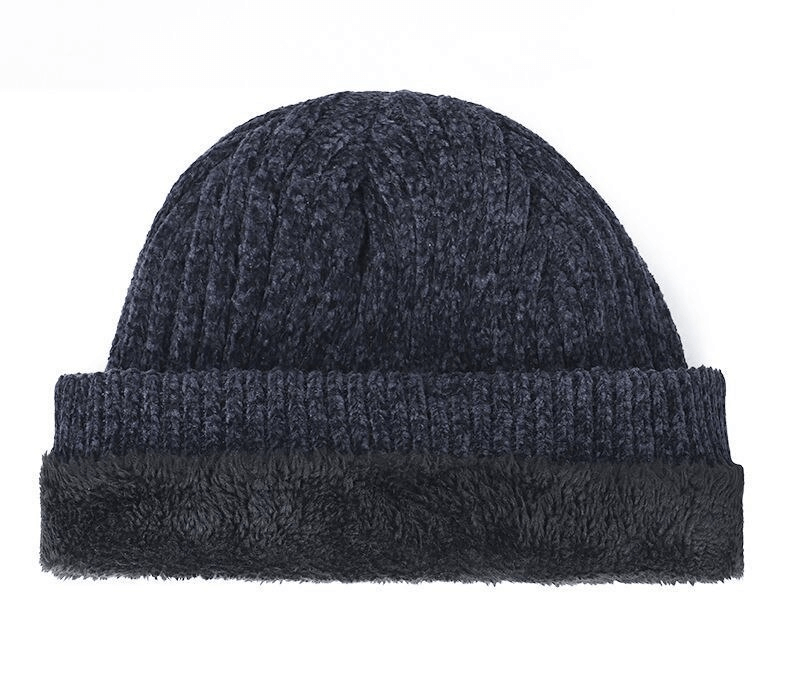 Knitting thickening wind protection hat in navy blue, unisex casual style, perfect for winter warmth and sports activities.