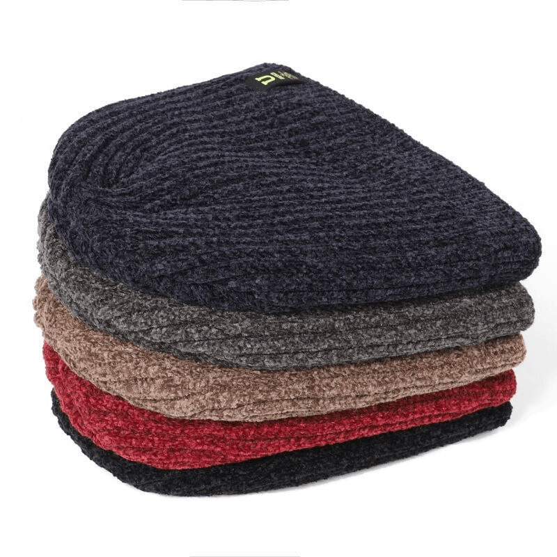 Stack of Fashion Classic Knitting Thickening Wind Protection Hats in multiple colors, showcasing stylish and warm winter headwear.