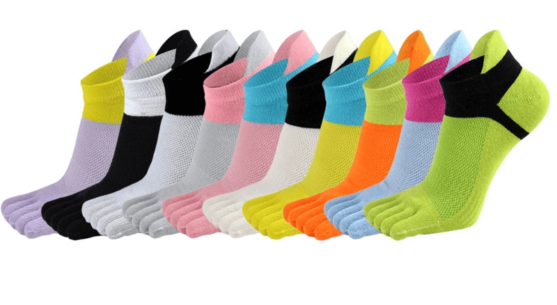 Fashion colorful cotton five-finger short socks for women, SF0760, in assorted vibrant colors, breathable and antibacterial.