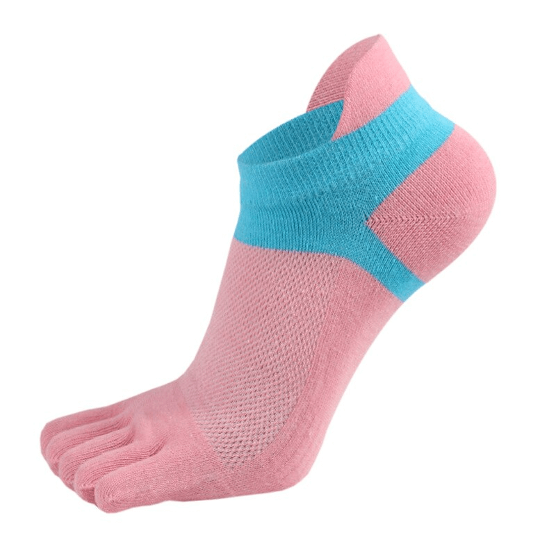 Fashion Colorful Cotton Five-Finger Short Socks for Women in vibrant pink and blue, designed for comfort and breathability. Model SF0760.
