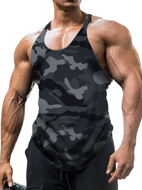 Modisches Fitness-Tanktop mit Rundhalsausschnitt und Camouflage-Muster für Herren – SF0542