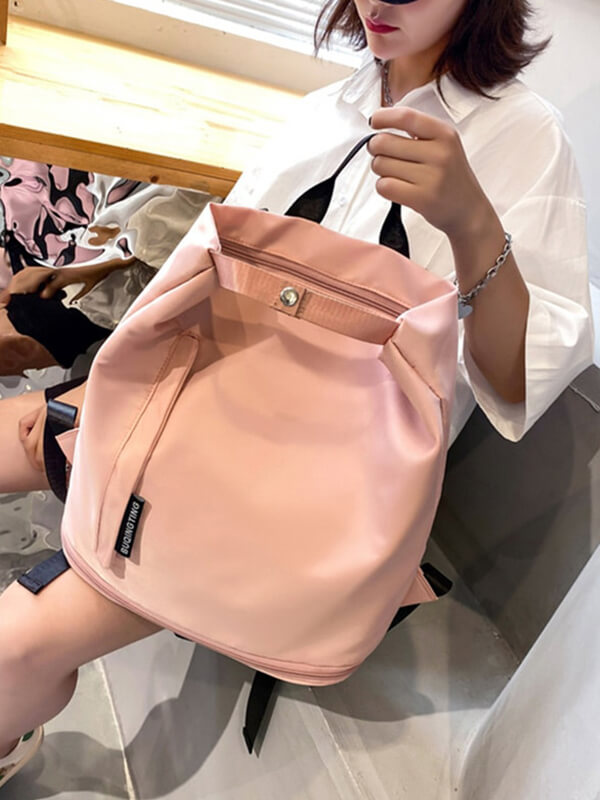 Fashion Double Layer Drawstring Waterproof Backpack in Pink, perfect for women, offering style and practicality with dual-layer design.