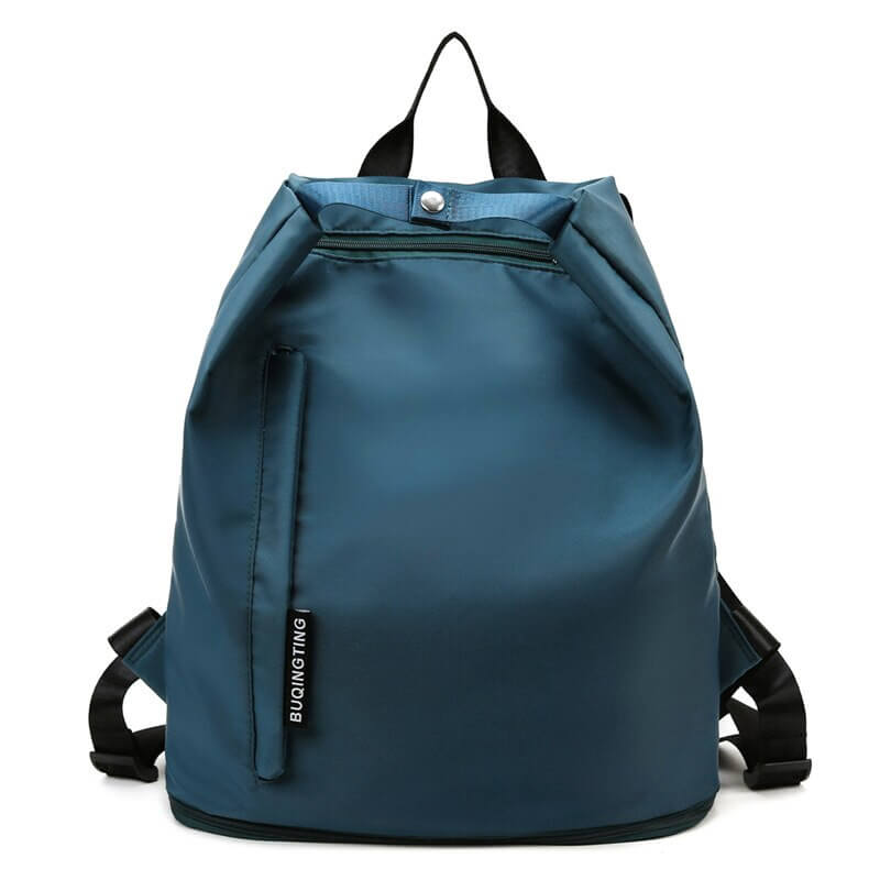 Sleek blue waterproof backpack with drawstring closure and modern design, perfect for stylish, practical daily use.