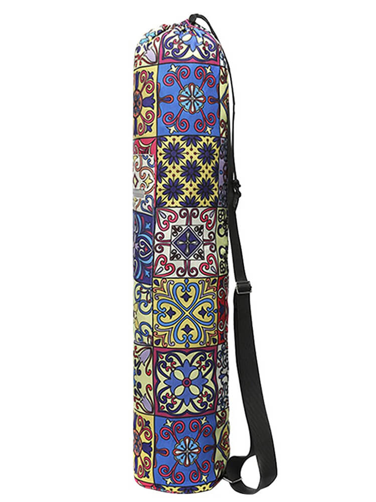 Fashionable floral printed yoga mat bag with adjustable strap, durable microfiber design, unisex, less than 20L capacity, SF0518 model.