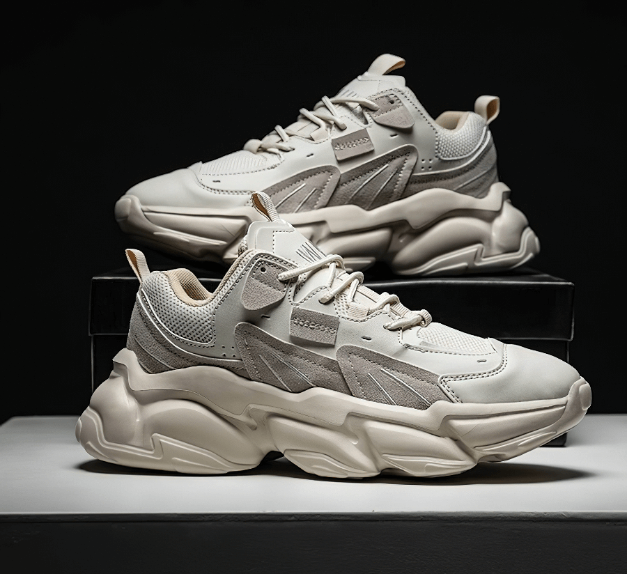 Fashion lace-up platform male sneakers with breathable mesh, EVA outsole for cushioning, and secure fit. Stylish sports footwear.