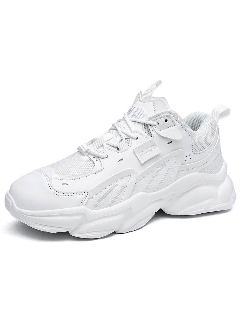 White platform lace-up mesh sneakers for men, featuring breathable design and EVA outsole for comfort and style, perfect for modern fashion.