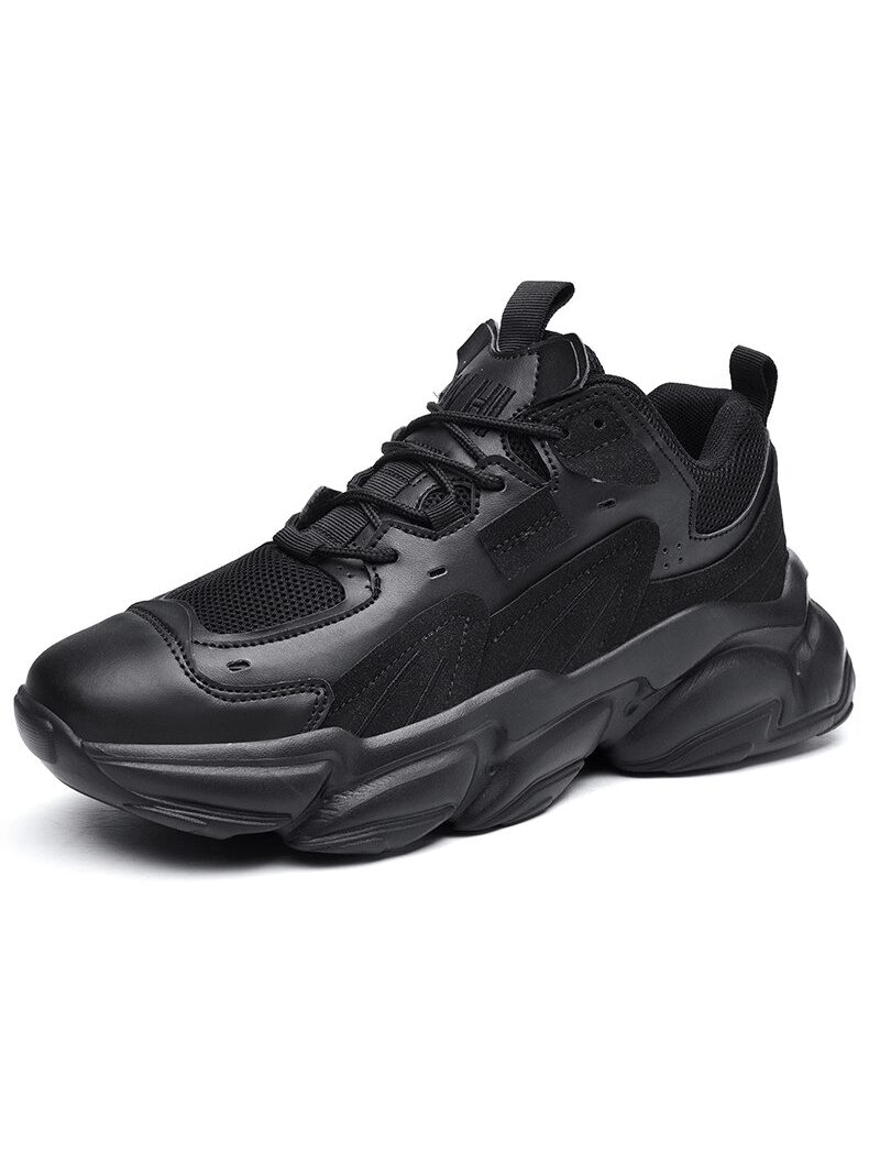 Black mesh fashion lace-up platform male sneakers with EVA outsole, designed for comfort, arch support, and breathable style.