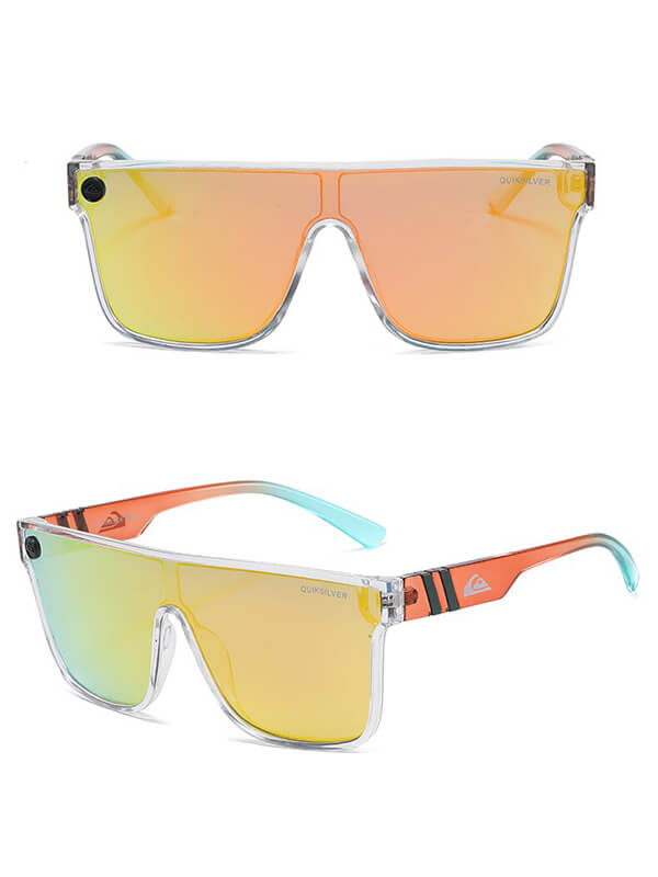 Unisex fashion large frame sunglasses with UV400 protection and anti-reflective lenses, model SF0741, in vibrant orange and yellow hues.