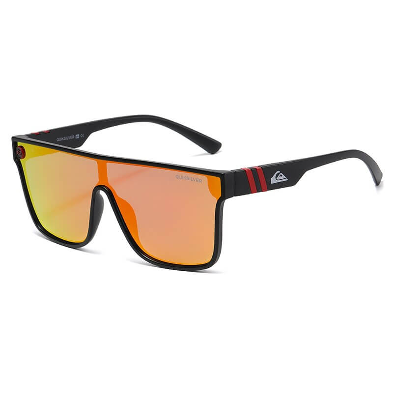 Unisex fashion large frame sunglasses SF0741 with orange UV400 anti-reflective lenses, black frame, for stylish sun protection.
