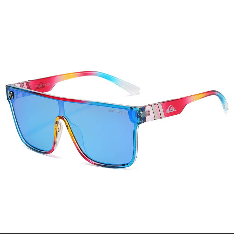 Fashionable unisex large frame sunglasses SF0741 with blue anti-reflective lenses providing UV400 protection on a colorful frame.