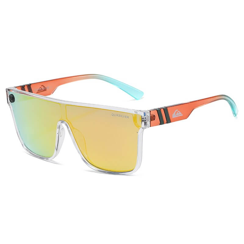 Unisex large frame sunglasses with orange and clear frame, yellow lenses, offering stylish UV400 protection.
