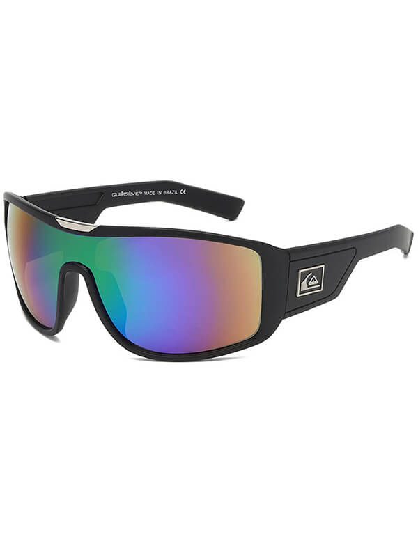 Men's oversized sports goggles with rainbow mirror lenses, UV400 protection, and durable black frame, ideal for outdoor activities.
