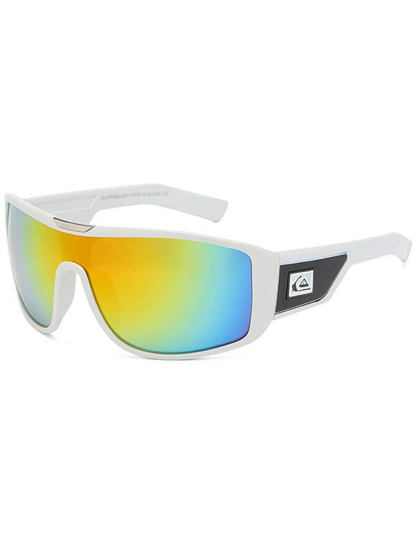 Men's oversized sports goggles SF0998 with rainbow mirror lens and white frame, offering UV400 protection for all outdoor activities.