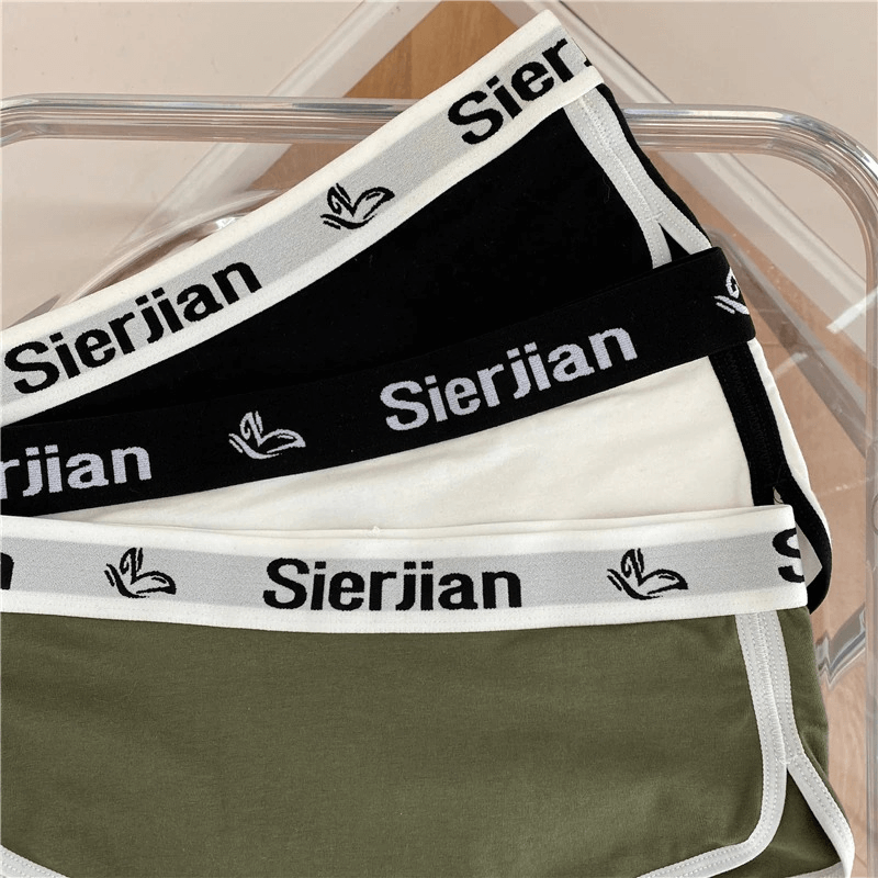 Fashion letter print cotton sports briefs in green, black, and white, featuring breathable 100% cotton crotch for women - SF0641.