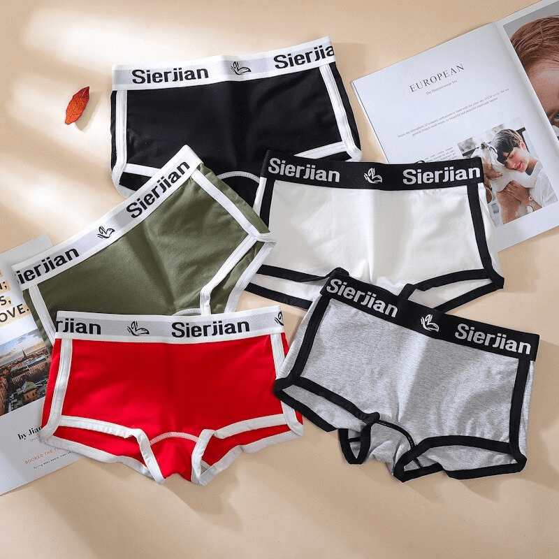 Collection of Fashion Letter Print Cotton Sports Briefs in black, green, red, and grey with stylish waistband, perfect for comfort and style.