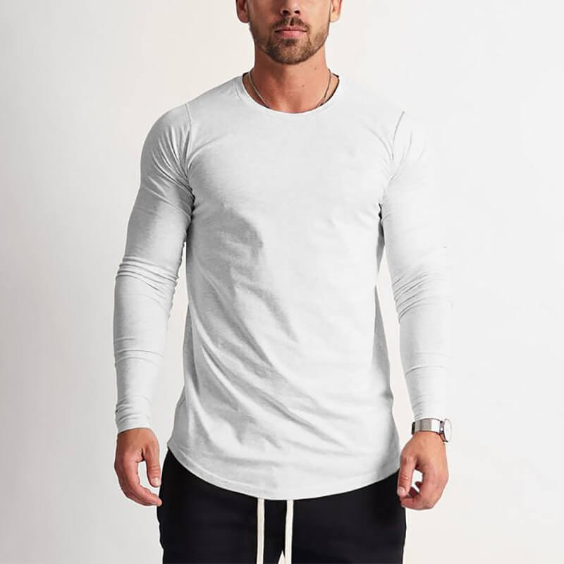 Men's fashion long sleeves o-neck solid sweatshirt SF1199, classic sports style in white, perfect for casual or active wear.
