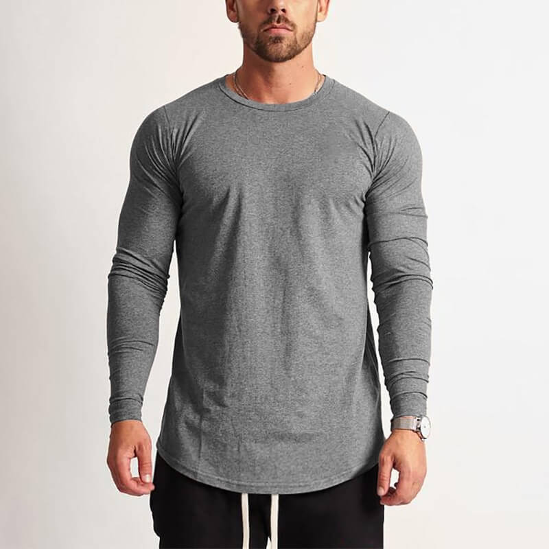 Men's fashion long-sleeve o-neck solid gray sweatshirt, style SF1199, perfect for casual or sports wear.