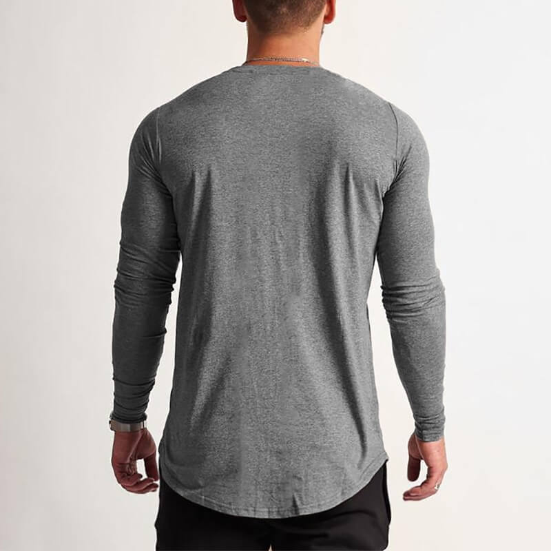 Man wearing a gray O-neck long sleeve sweatshirt, showcasing comfort and style. Perfect for casual or active wear. Product code: SF1199.