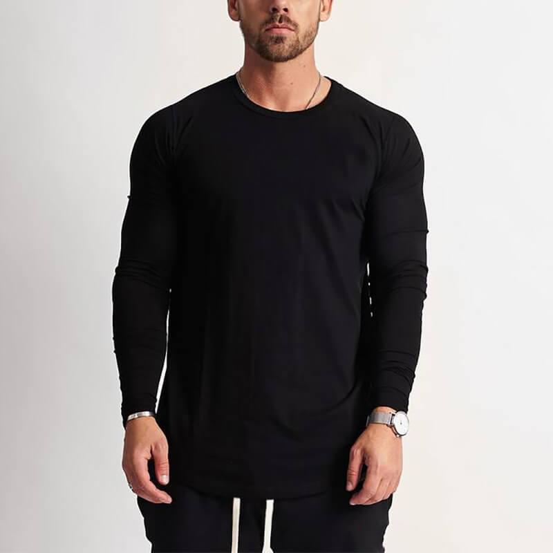 Fashion long sleeves o-neck solid sweatshirt for men, SF1199, classic sports style, black, cotton-polyester blend, front view