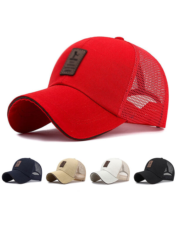 Fashion Male Mesh Sun Hat - Casual Visor Net Cap for Men in red with breathable mesh and adjustable strap, ideal for outdoor wear.