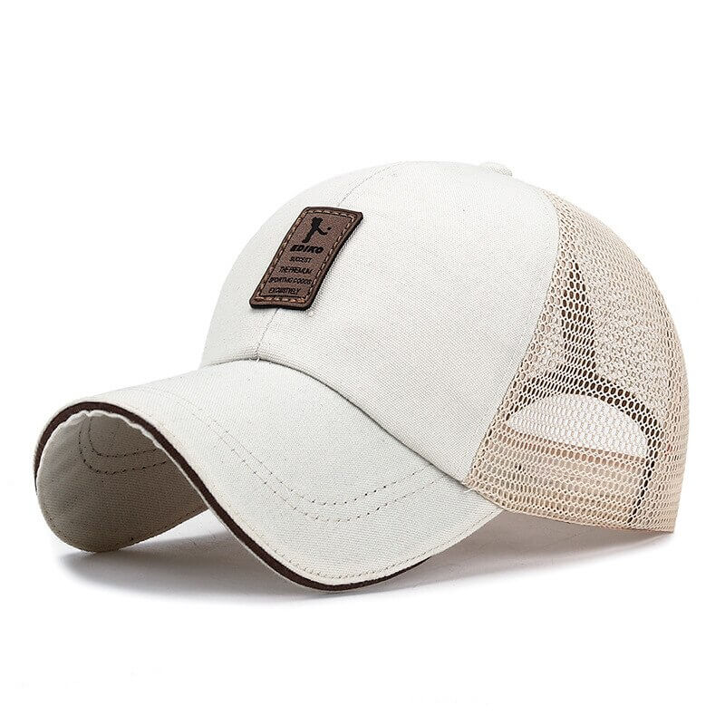 Fashionable men's mesh sun hat with casual visor, canvas material. Perfect for outdoor activities and adjustable for comfort.