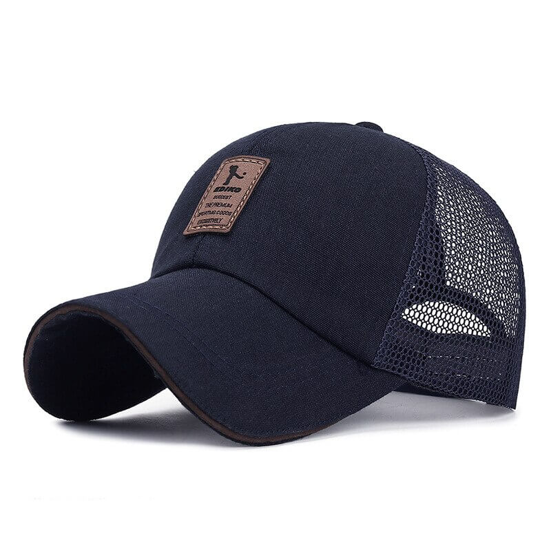 Navy blue mesh sun hat for men with casual visor, adjustable strap, and canvas fabric, perfect for outdoor activities, style SF0773.