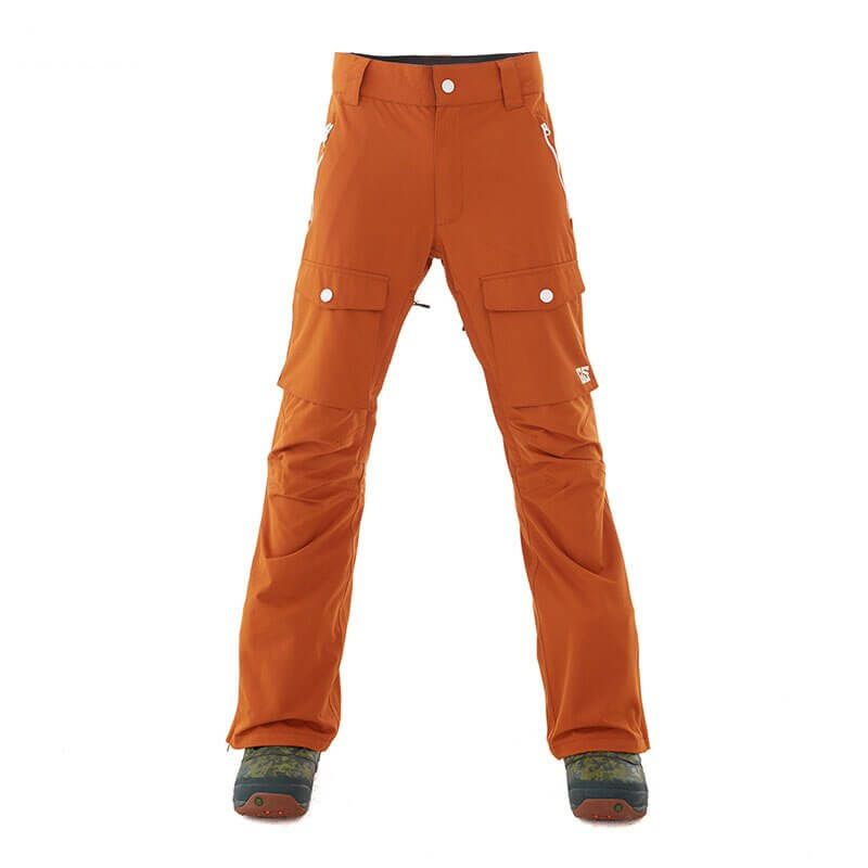 Orange men's snow pants with pockets and zipper fly, perfect for skiing, made of cotton broadcloth, SF1048 style.