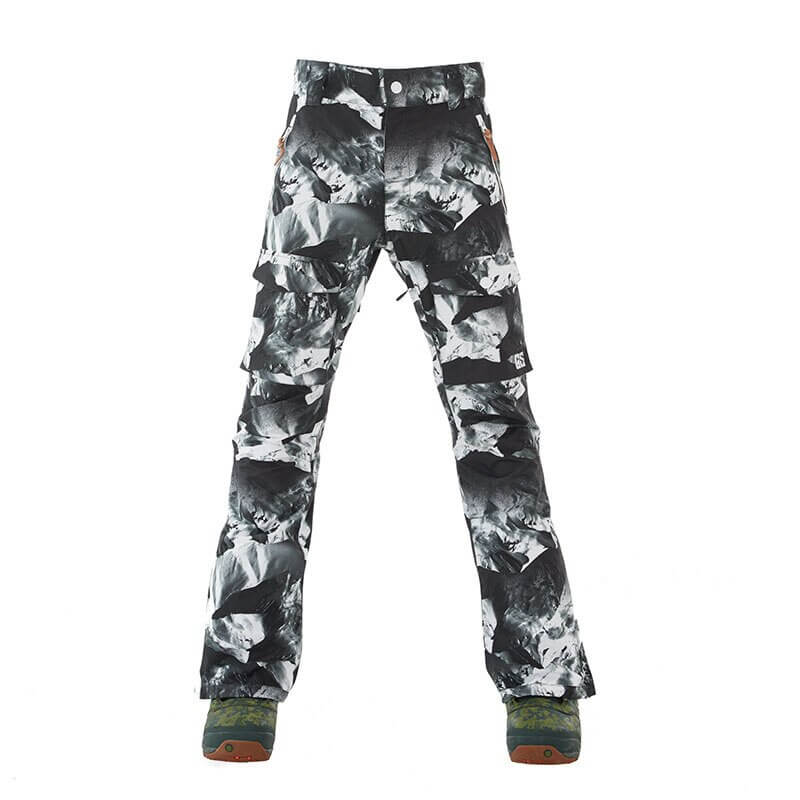 Fashion men's snow pants with pockets, black and white print. SF1048 skiing trousers, cotton, warm, stylish and comfortable for winter sports.