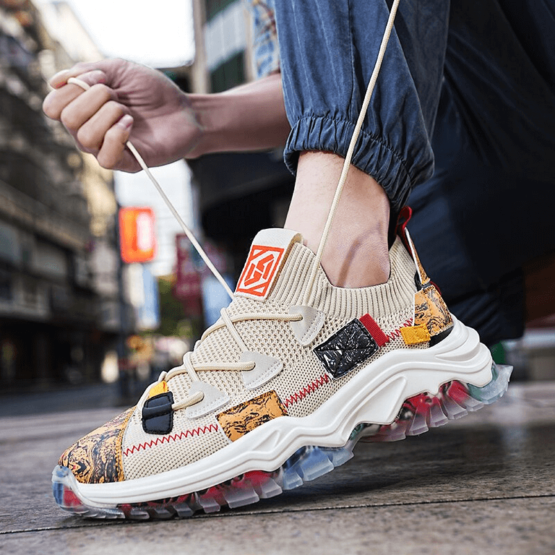 Trendy Fashion Mesh Breathable Men's Sneakers with Thick Bottoms - SF1106, shown in vibrant city setting for ultimate style and comfort.